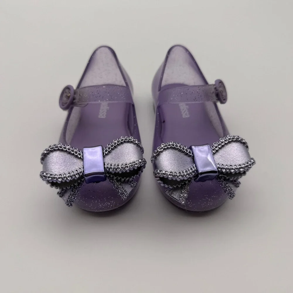 Mini Melissa Kids Ultragirl Purple Glitter Jelly Flats Metallic Bow Shoes Size 7